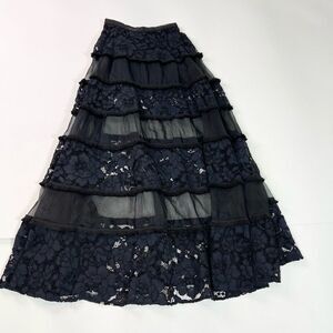 Alexis Emil Tiered Maxi Skirt Women Small Lace Chiffon Black NEW goth whimsigoth